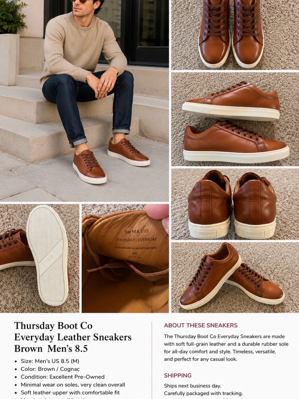 Thursday Boot Company Brown Leather Everyday Sneakers